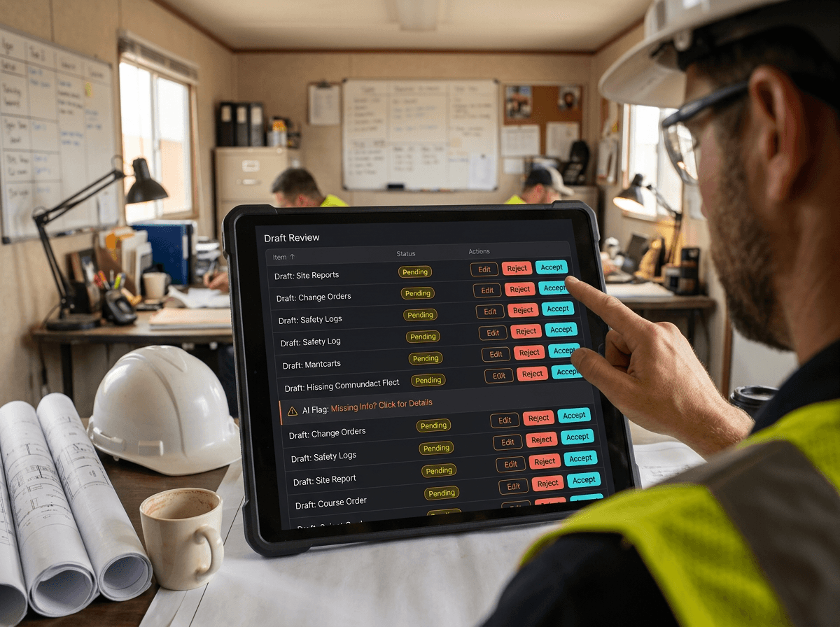 Draft review with accept and reject on a trailer tablet