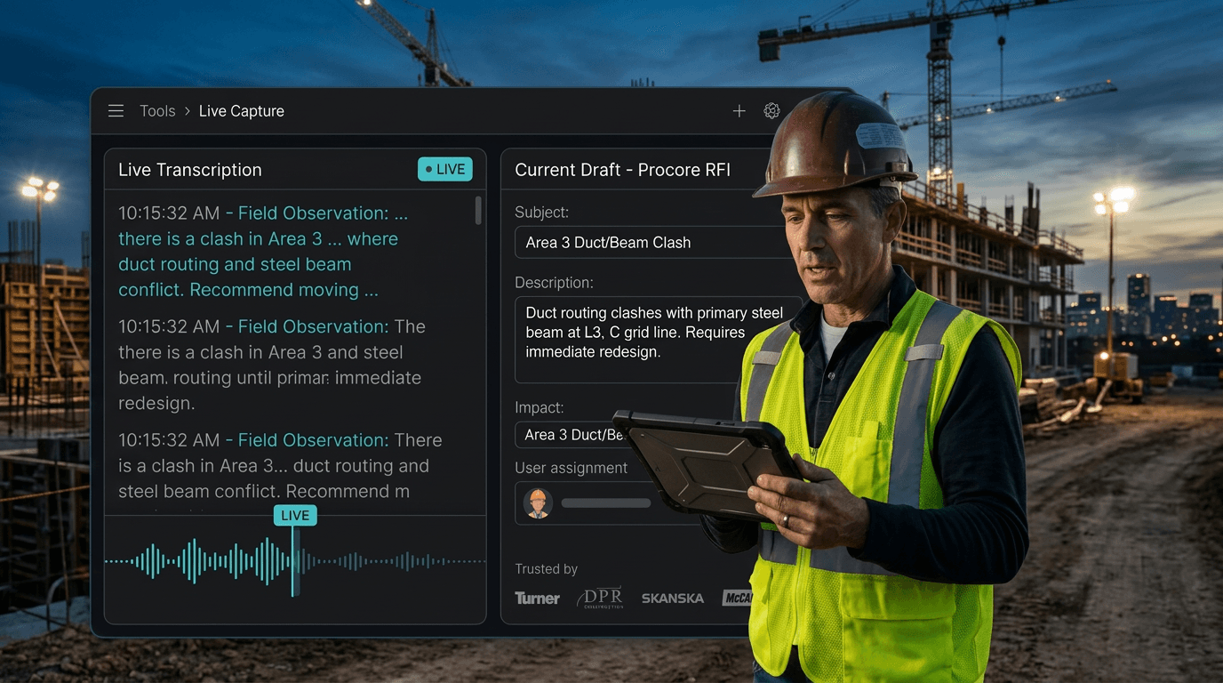 VoPro live capture on a construction jobsite